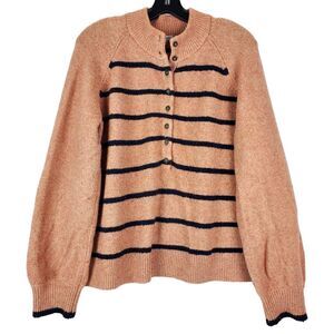 MADEWELL Sweater Womens Medium Beige Pembury Henley Button Up Casual Stripes